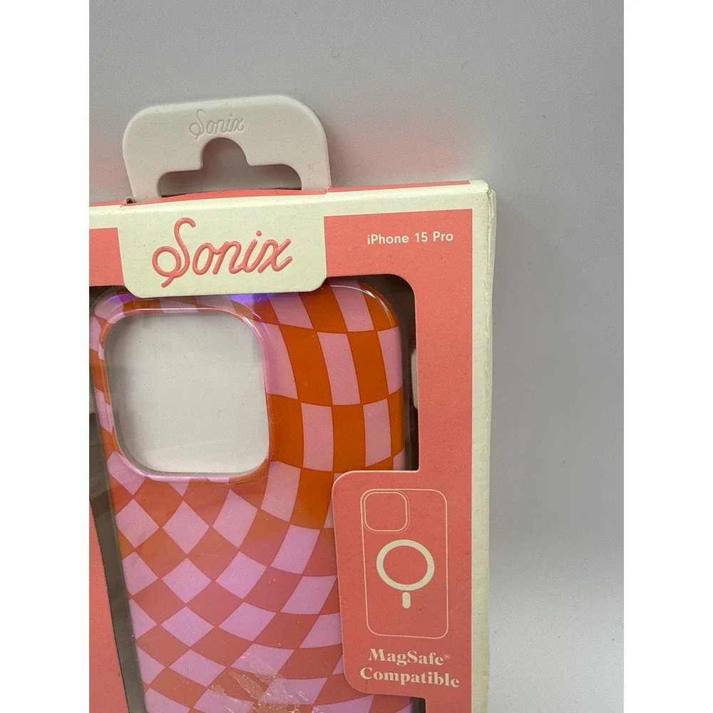 Sonix iPhone 15 Pro Case Pink Orange New Wavy Checkered MagSafe Protective Case